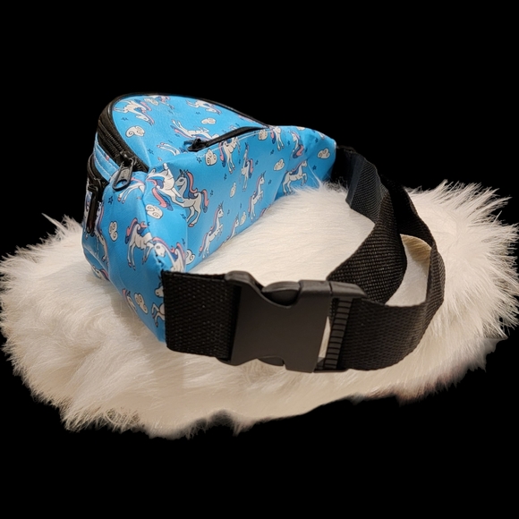 NWOT Unicorn Belt Bag Blue Printed Fanny Pack Adjustable Black Straps One Size - Picture 3 of 8